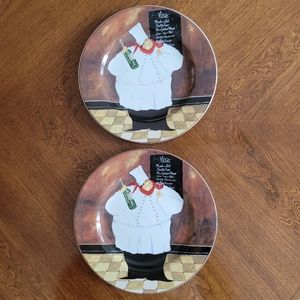 2PC Set Sakura Al Dente Jennifer Garant Wine Chef Ceramic Salad Dessert Plate